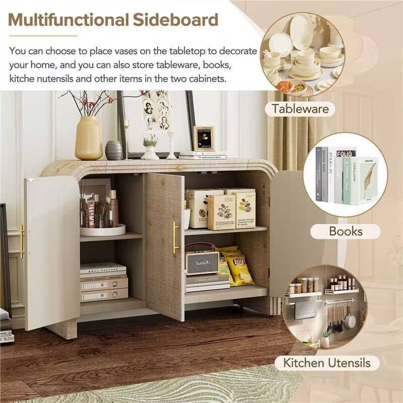 Retro Minimalist Curved Sideboard with Gold Handles