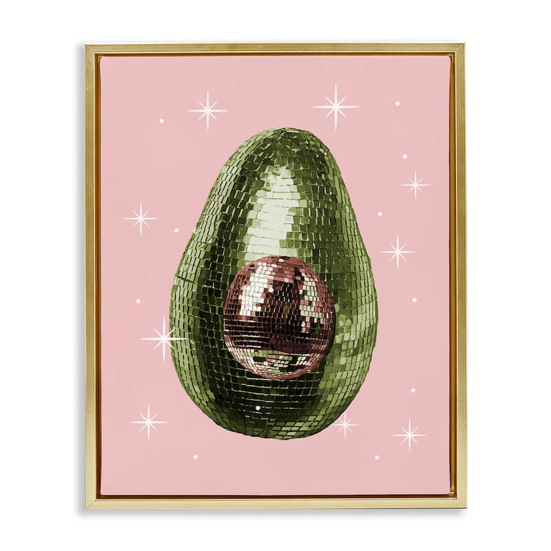 Stupell Luminous Disco Avocado Framed Floater Canvas Wall Art Design By Lil' Rue - 25 x 31 - Gold