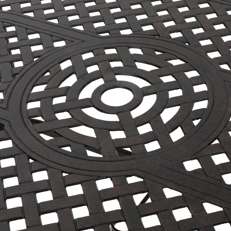 Roomfitters Outdoor Cast Aluminum Rectangular Dining Table with Lattice Design, Rust Resistant Bronze