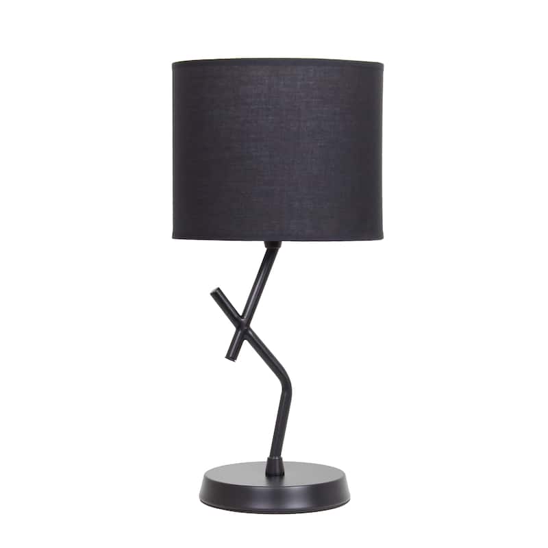 Modern Geometric Metal Table Lamp with Fabric Drum Shade for Bedroom Living Room Office Decor - 8.07” x 8.07” x 17.13” - Black