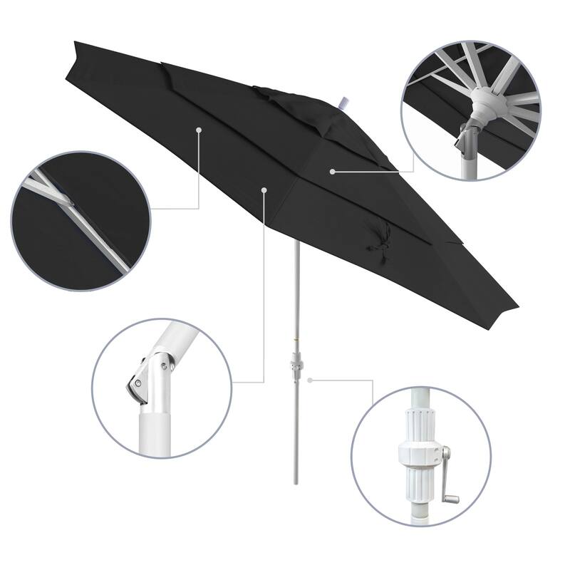 California Umbrella 11' Rd. Aluminum Patio Umbrella, Crank Lift, Collar Tilt, Dbl Wind Vent, White Finish, Sunbrella Fabric