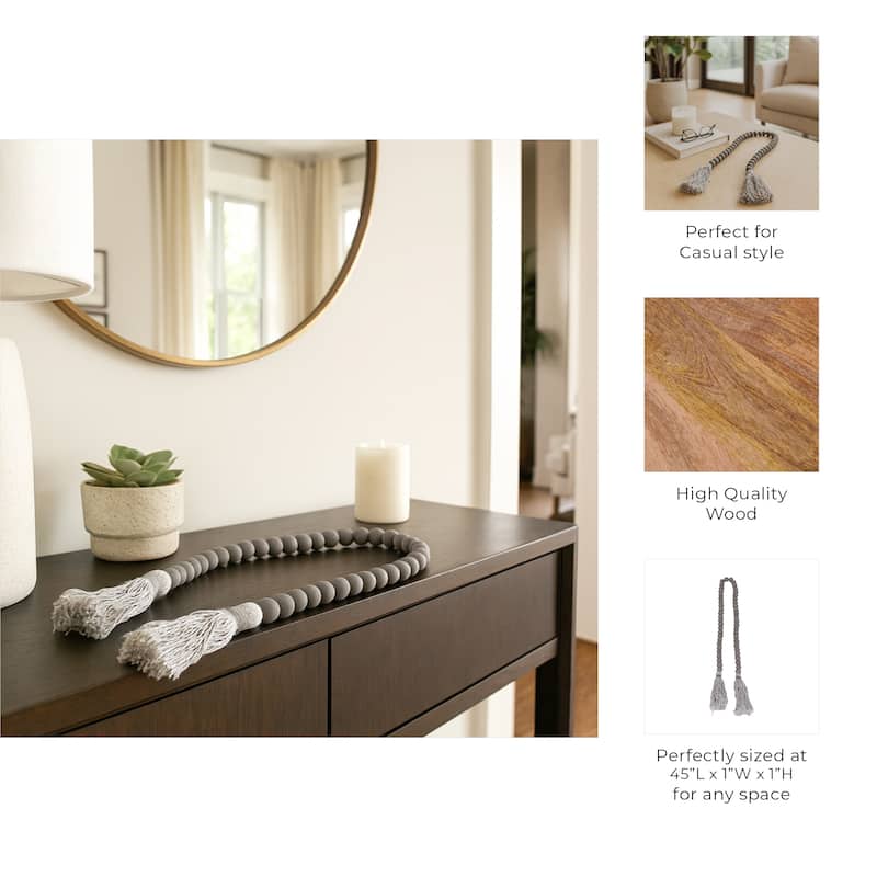 Wood Beads, Natural Finish, Bohemian Macrame Wall Decor and Home Accent for Living Rooms and Bedrooms - 45" x 1" x 1"