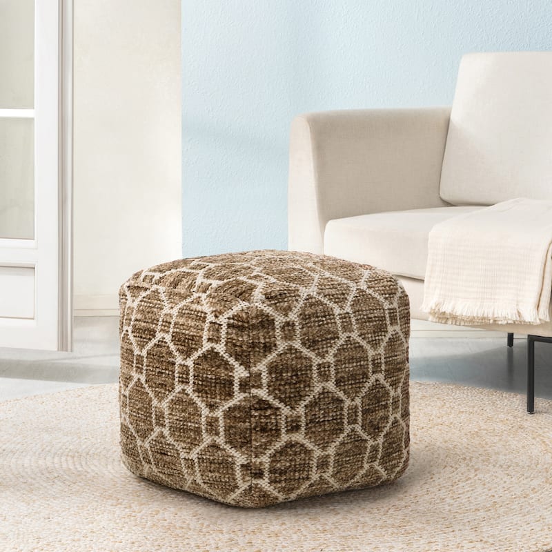 Jani 20-inch Ottoman Pouf - Handcrafted Handmade Ottoman for Seating, Footrest, Home Decor for Living Room, Bedroom - Brown