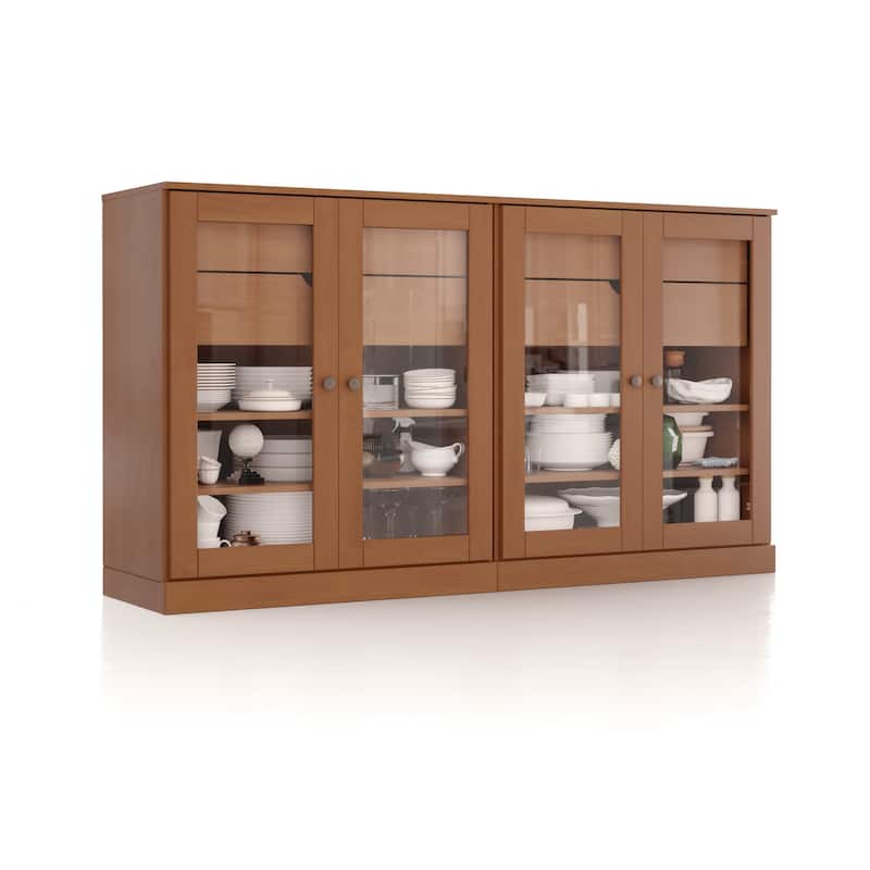 Palace Imports 100% Solid Wood 64" Sideboard with Clear Glass Doors, 4-Drawers and Adjustable Shelves