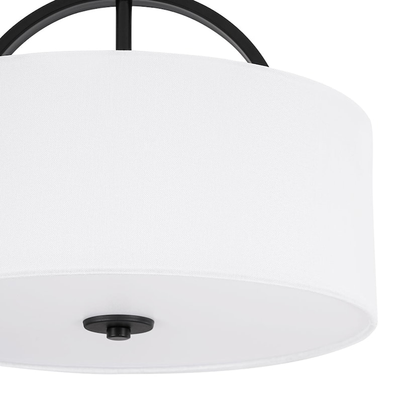 Contemporary 2-Light White Linen Drum Semi Flush Light 15in Wide