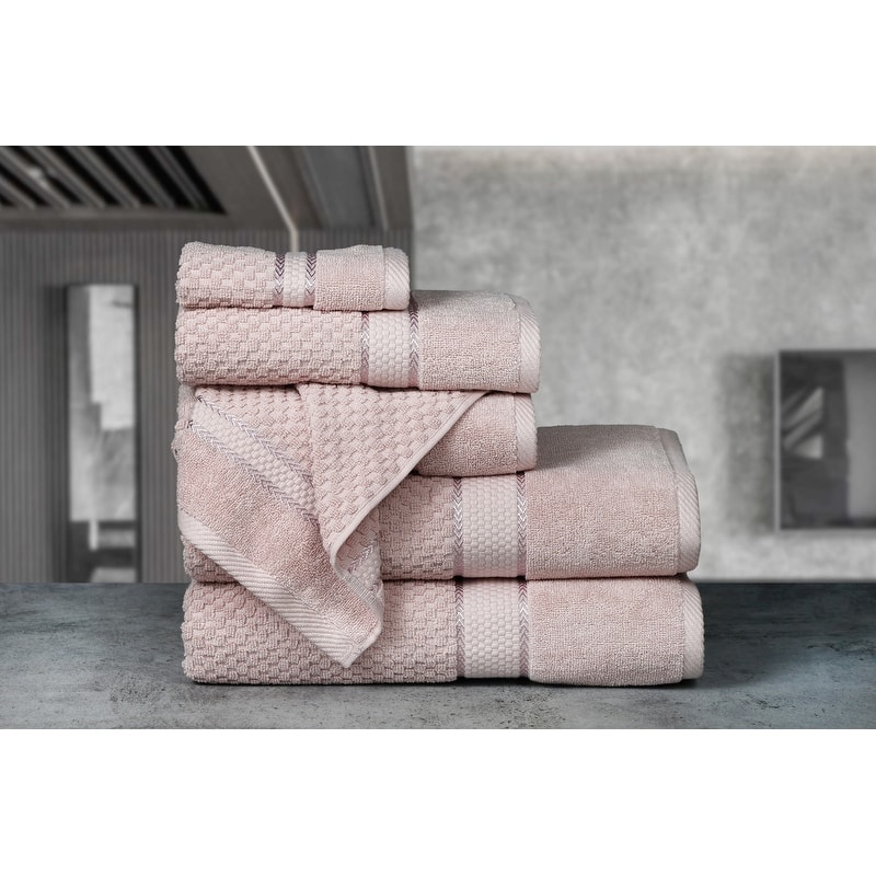 Towel Set of 6 Cotton Popcorn Textured by Ample Decor - 2Bath, 2Hand, 2Wash - Soft Pink