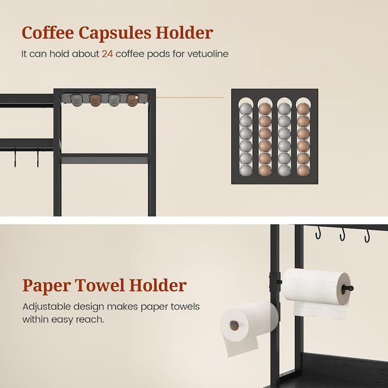 Kitchen Baker's Rack Storage Cabinet Microwave Stand Power Outlets