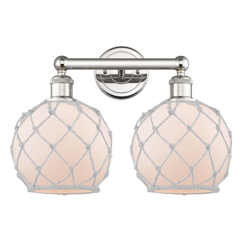 Innovations Lighting Endless Possibilities Edison - Farmhouse Rope - 2 Light 17" Bath Vanity Light - White Glass with White Rope/Polished Nickel