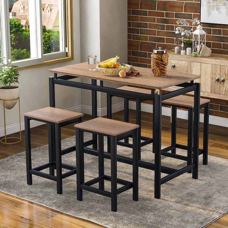 5Piece Kitchen Counter Height Table Set, Industrial Dining Table with
