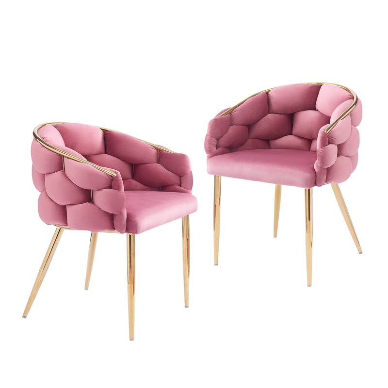 Set of 2 Luxury Handmade Accent Chair Velvet Armchair Dining Chair - Pink