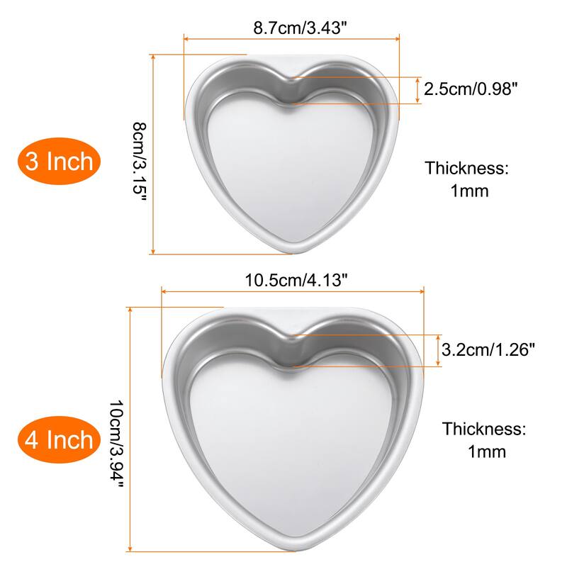 Heart Shaped Cake Pan with Removable Loose Bottom Aluminum Baking Pan - Silver - 3"/4"