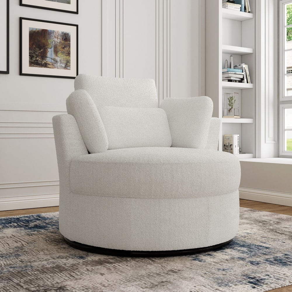 Chenille/Boucle Swivel Barrel Chair with Storage Ottoman