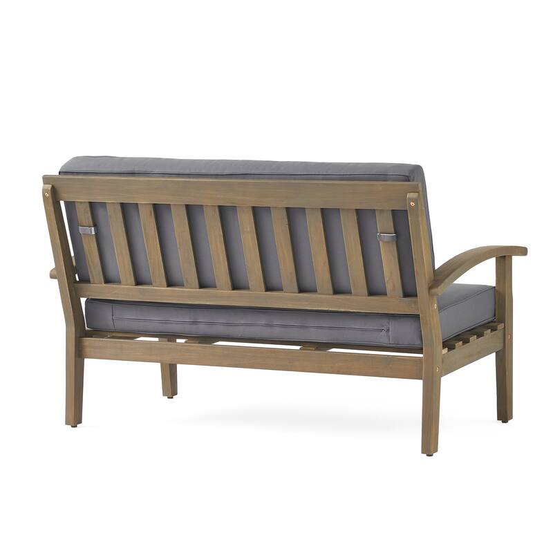 Peyton Outdoor Cushioned Acacia Wood Loveseat and Table Set by Christopher Knight Home