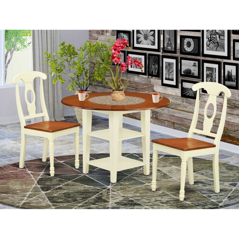 HomeStock 3-Piece Buttermilk and Cherry Finish Round Solid Wood Top Dining Table Set