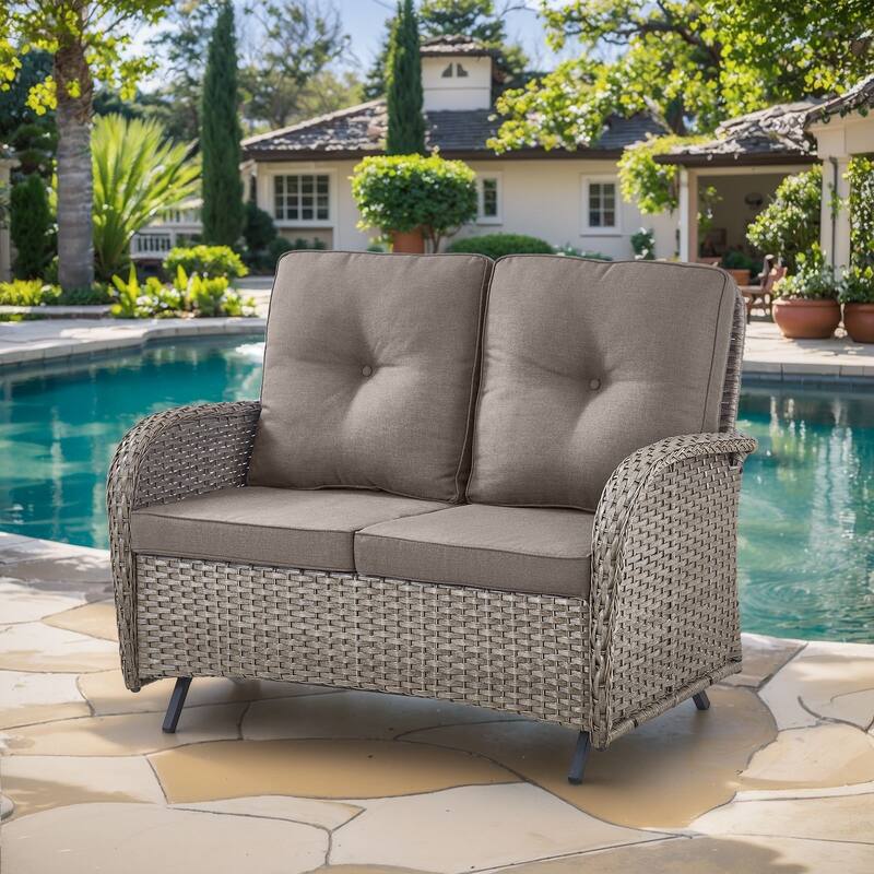Outdoor Glider Loveseat Patio Wicker Sofa - Grey - Grey