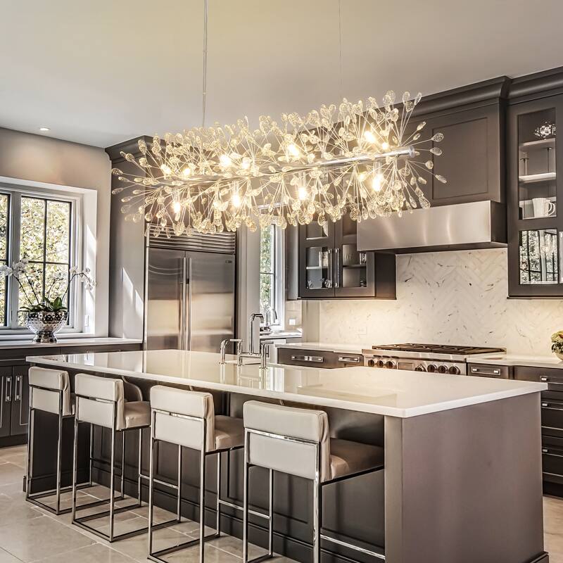 9/12-Light Modern Glam Linear Sputnik Starburst Beaded Crystal Chandelier Firework Kitchen Island Pendant