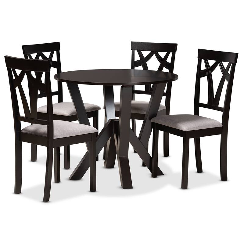 Branca Modern and Contemporary 5-Piece Wood Dining Set-Dark Brown - Grey, Dark Brown