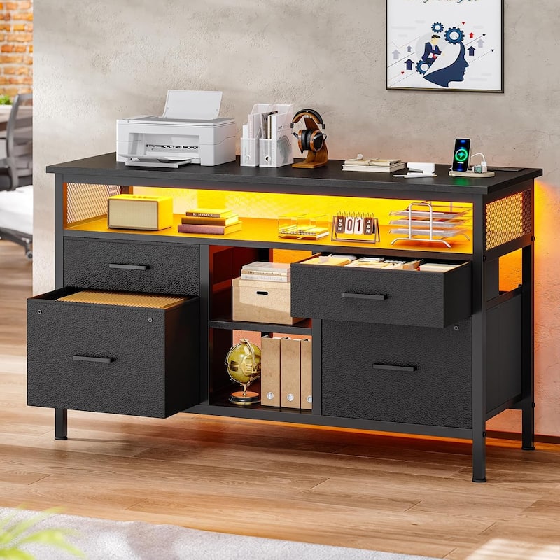 4 Drawer Lateral File Cabinet Open Storage Shelf Fabric Lateral Filing Cabinet