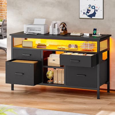 4 Drawer Lateral File Cabinet Open Storage Shelf Fabric Lateral Filing Cabinet