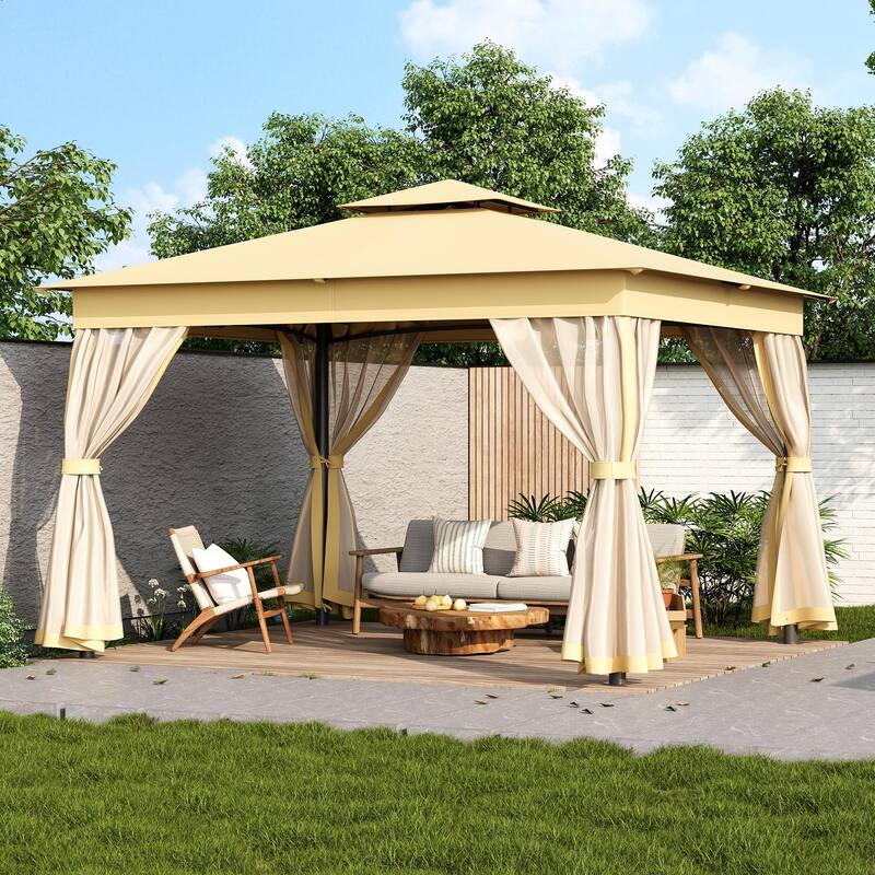 Outdoor Gazebo Tent with Double Roof, Mosquito Netting & Patio Canopy