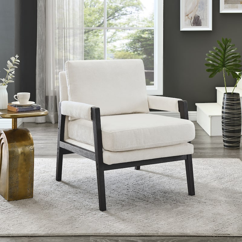 Roundhill Furniture Kelly Mid-Century Modern Chenille Upholstered Accent Armchair - White