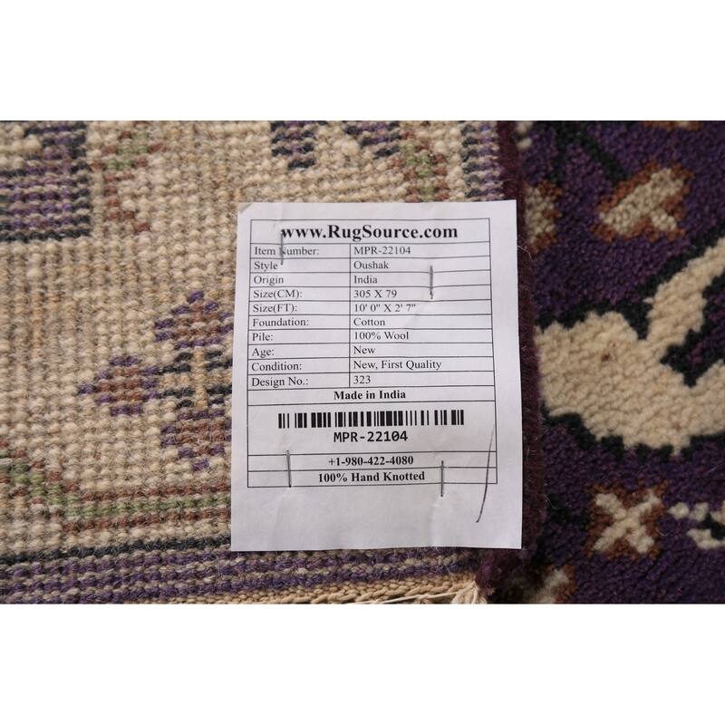 Purple Oushak Oriental Runner Rug Hand-Knotted Wool Carpet - 2'7" x 10'0"