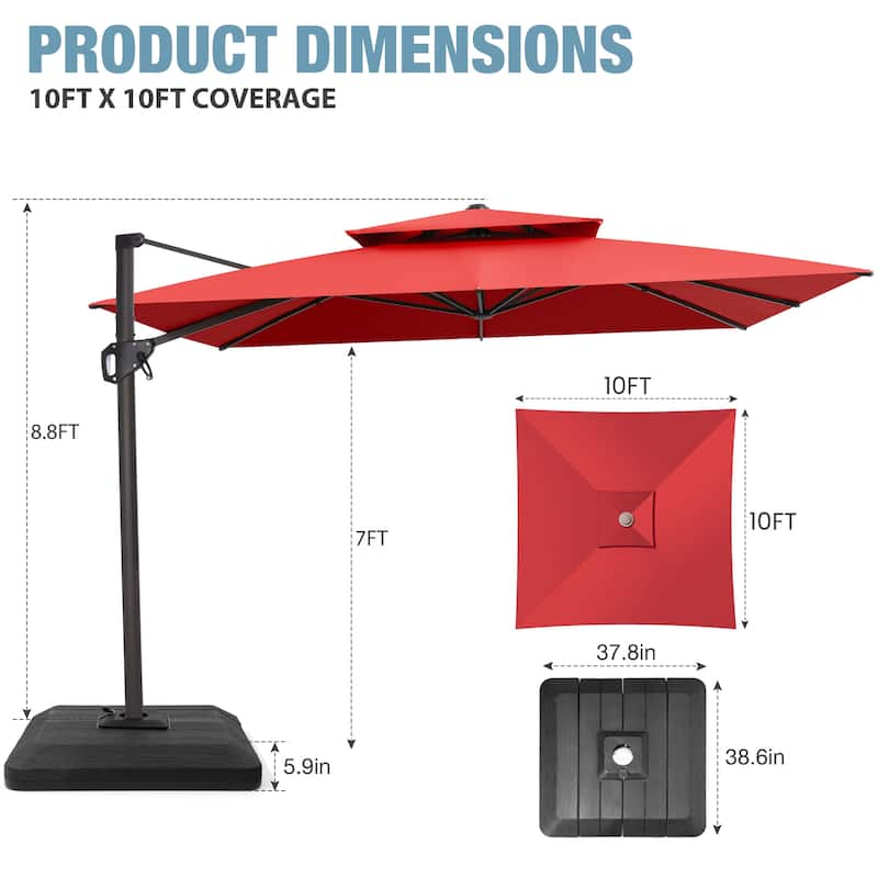 VredHom Patio Outdoor 11 x 11 FT Cantilever-Offset Aluminum Umbrella with Premium Weight Base