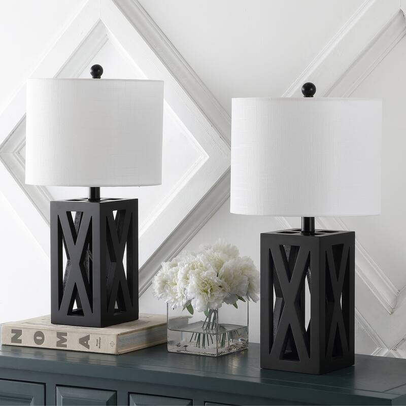 Ibiza 21.5" Farmhouse Wood LED Table Lamp, Brown (Set of 2), by JONATHAN Y