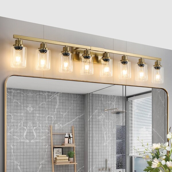 Golden 8 Light Vanity Light with Clear Glass Shades Iron Metal Bathroom Wall Fixture for Mirror Ideal for Bathroom No Bulbs Bed Bath Beyond 41692502