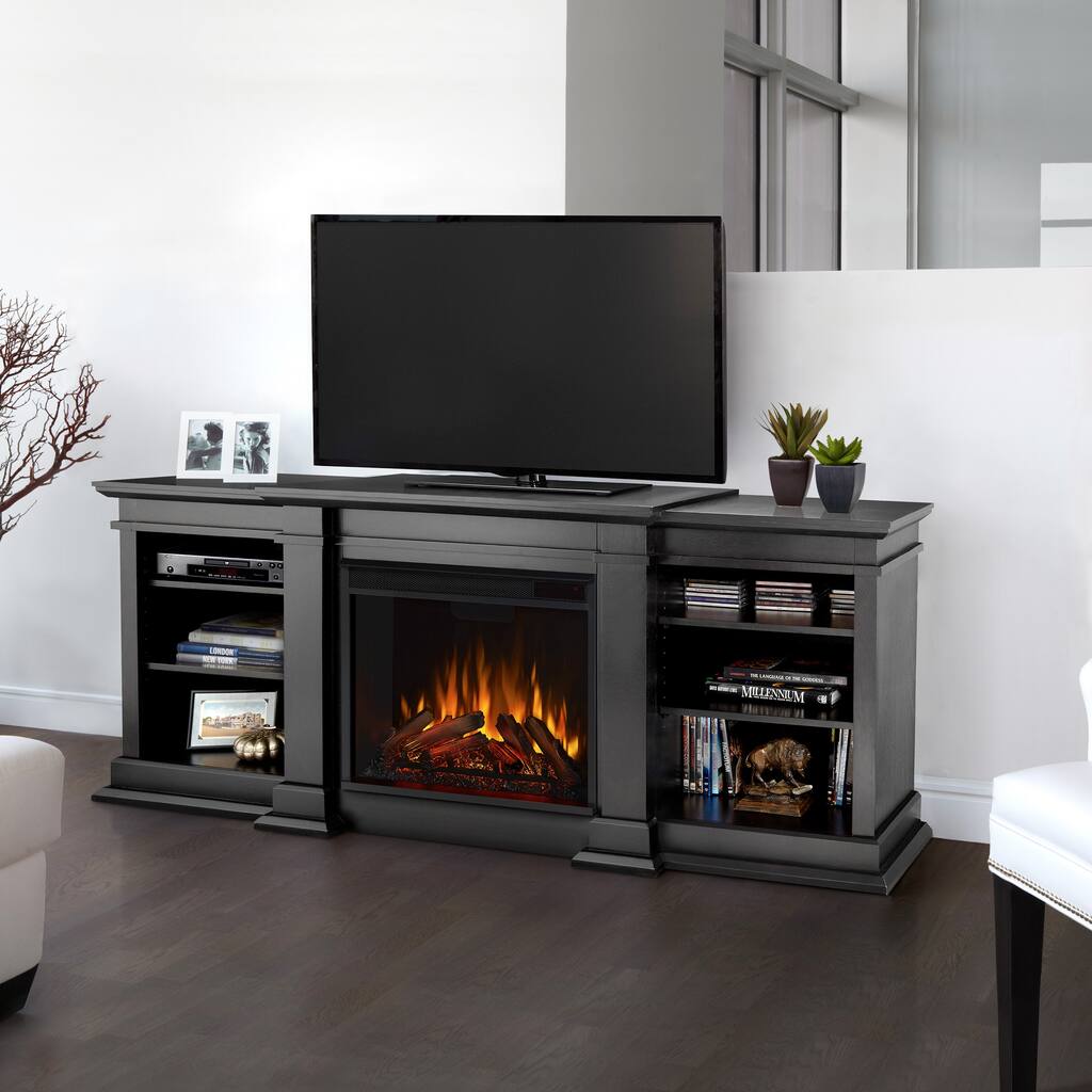 Fresno 72" Electric Media Fireplace in Black by Real Flame