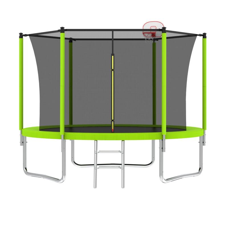 Outdoor Kids Trampoline with Basketball Hoop and Ladder, with Safety Enclosure for Backyard Fun