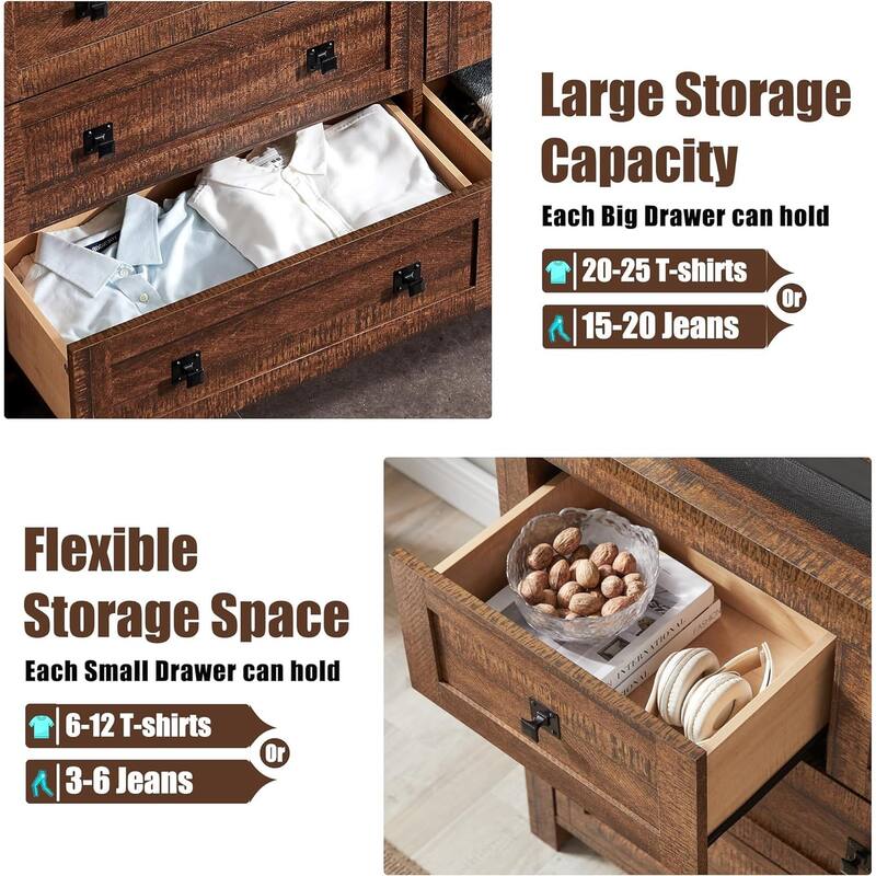 Farmhouse 7 Drawers TV Stand, Chest of Drawers, Dressers Organizer