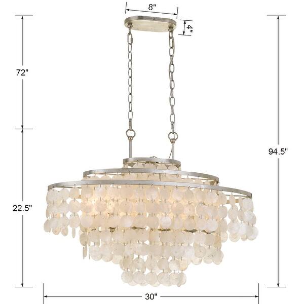 Brielle 6 Light Antique Silver Linear Chandelier - 30'' W x 22.5'' H x 14'' D