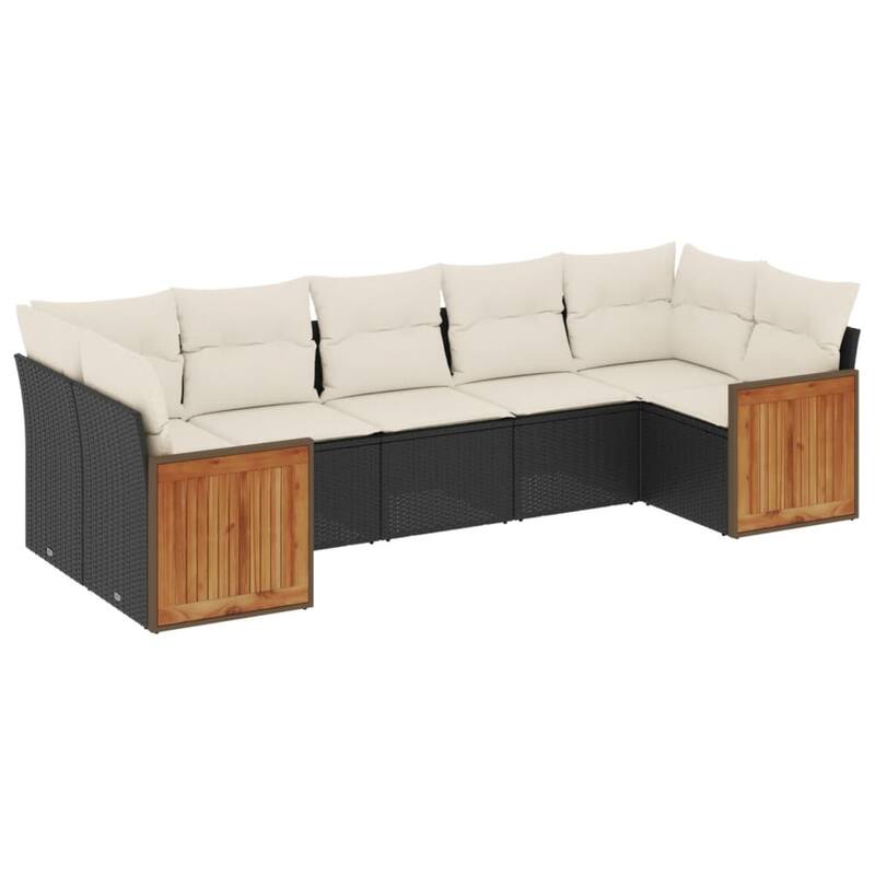 vidaXL Patio Sofa Set with Cushions Outdoor Furniture 7 Piece Poly Rattan - 21.7 x 21.7 x 14.6