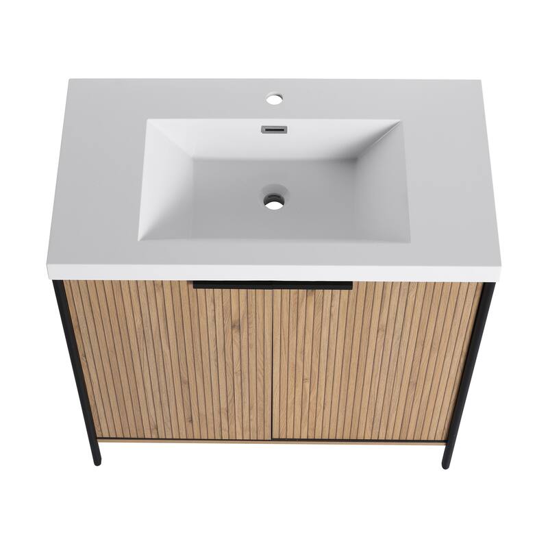 59-inch Double Sink Bathroom Vanity with Adjustable Shelves, Soft-Close Hinges, Resin Basin