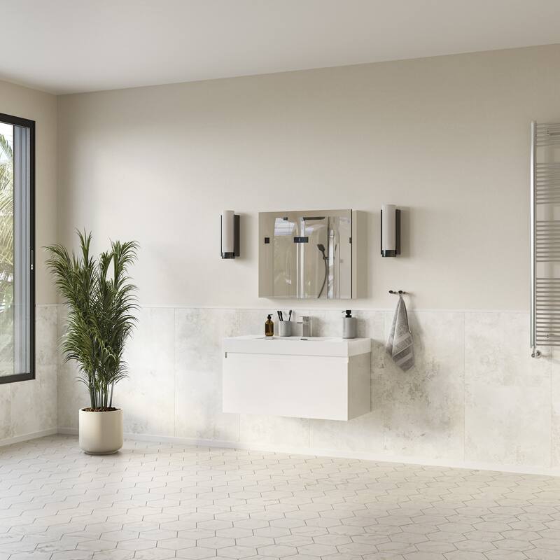 Fresca Mezzo 35-7/16" Wall Mounted / Floating MDF Vanity with Sink,