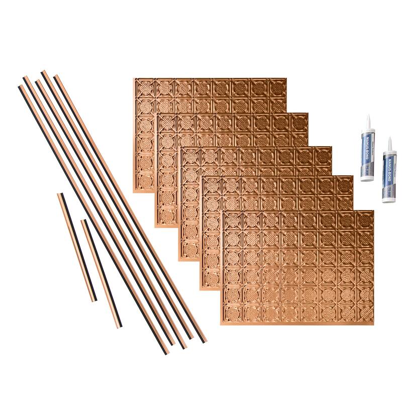 FASÄDE Traditional Style 6 Decorative Vinyl Backsplash Panel - 15 Sq Ft Kit - Polished Copper