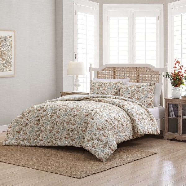 slide 2 of 11, Laura Ashley Bramble Floral Cotton Reversible Comforter Set Beige - King - 3 Piece