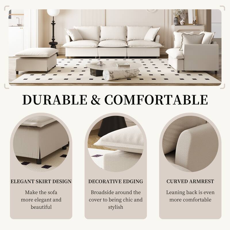 Chenille Sectional Sofa,Modular Cloud Sleeper Couch Set with Pillows