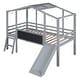 preview thumbnail 6 of 16, Twin Size Loft Bed House Bed with Ladder and Slide with Blackboard and Light Strip on the Roof