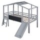 preview thumbnail 10 of 12, Twin Size Loft Bed with Ladder and Slide, House Bed with Blackboard and Light Strip on the Roof, for Kids Girl Boy, Grey