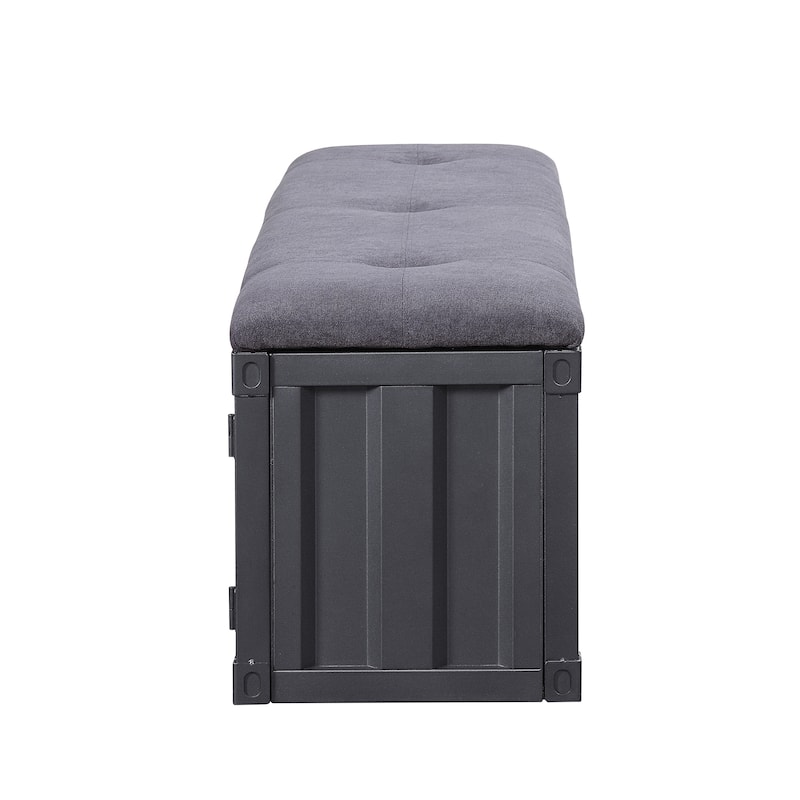 Gray Fabric and Blue Finish Bench W/Storage