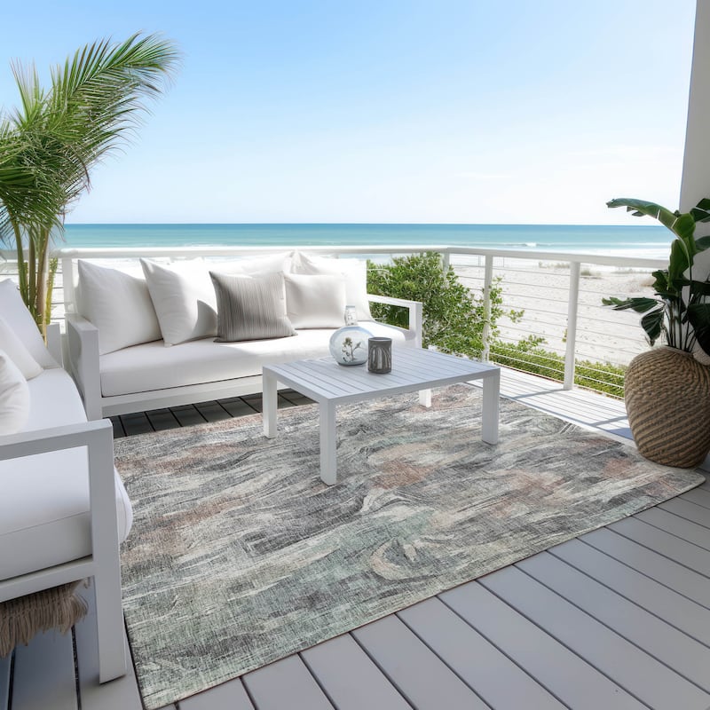 Machine Washable Indoor/ Outdoor Brushstrokes Modern Chantille Rug