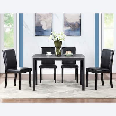 5 Piece Dining Set with Crystal Decor Rectangular Dining Table and 4 Upholstered Dining Chairs, Kitchen Furniture Set