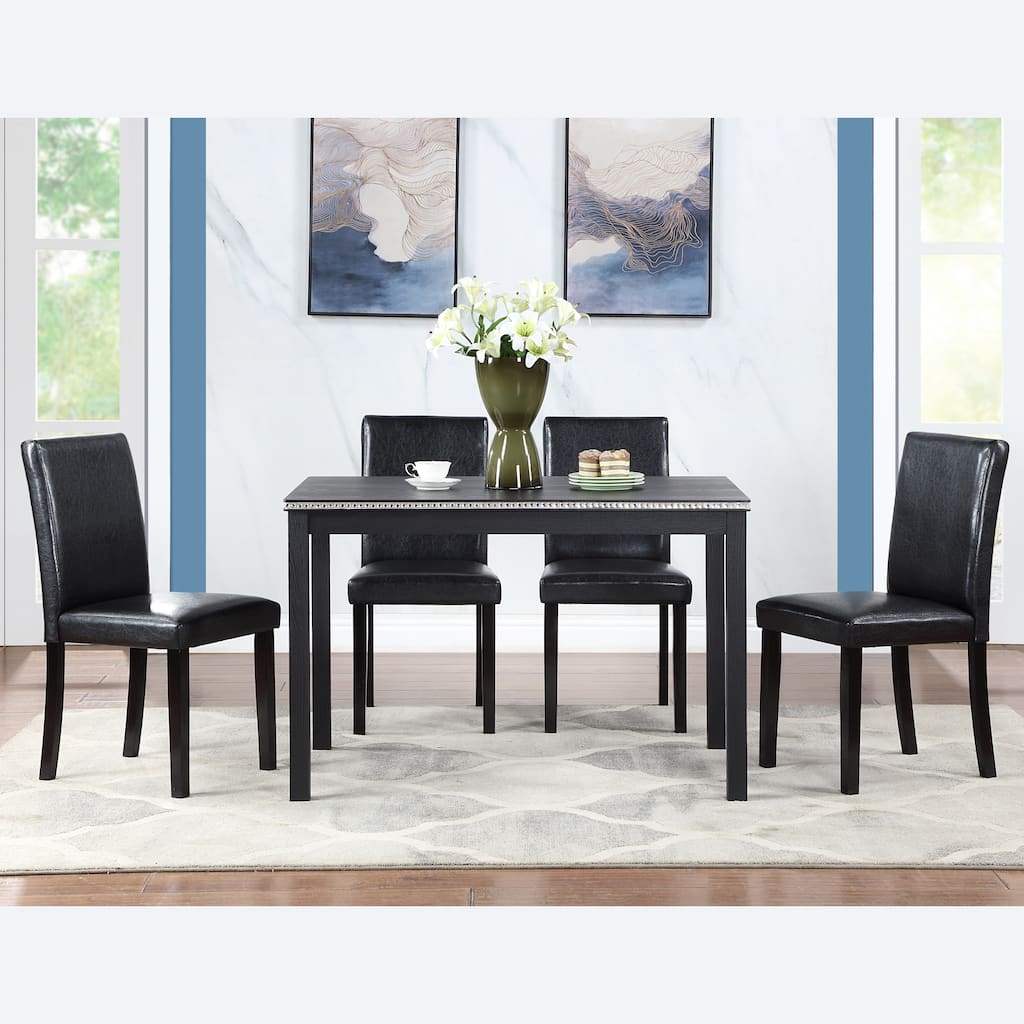 5 Piece Dining Set with Crystal Decor Rectangular Dining Table and 4 Upholstered Dining Chairs, Kitchen Furniture Set