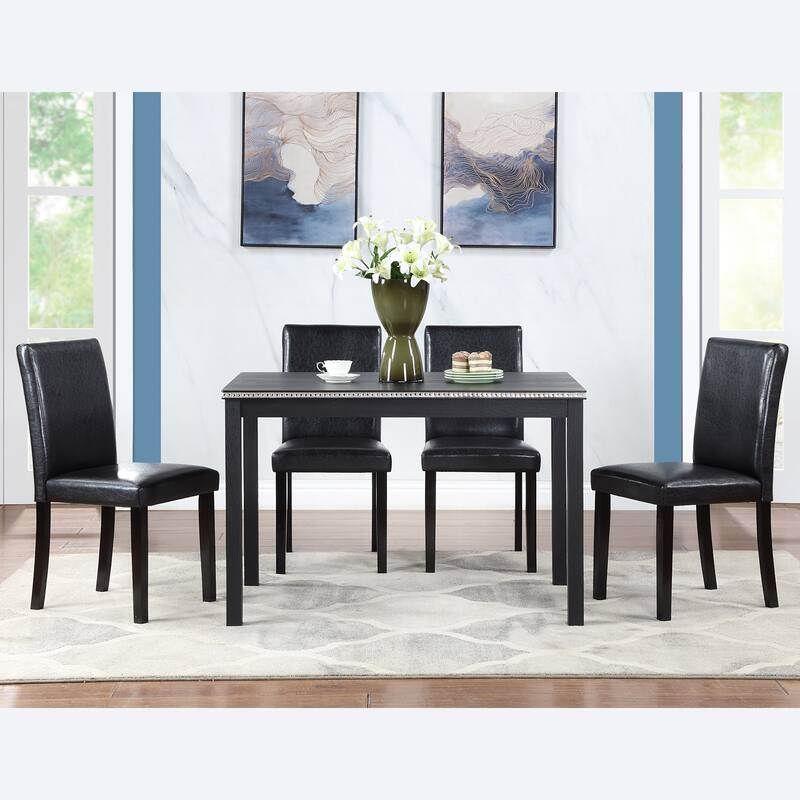 Modern 5-Piece Dining Set with Crystal Table & 4 Upholstered Chairs