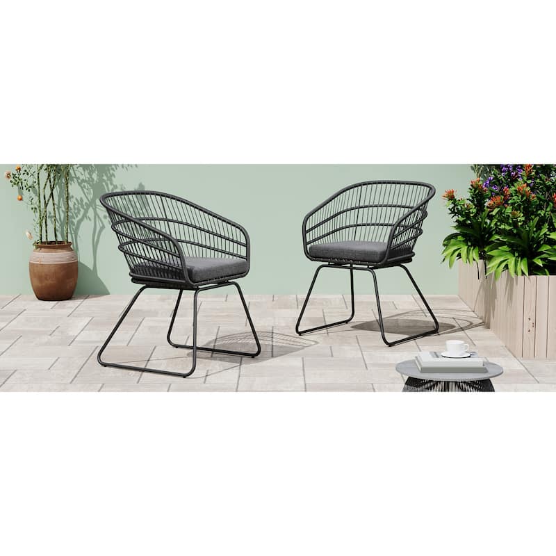Roomfitters 2-Piece Outdoor Wicker Club Chairs, Transitional Tub Seating with Splayed Sled Legs & Water-Resistant Cushions, Gray