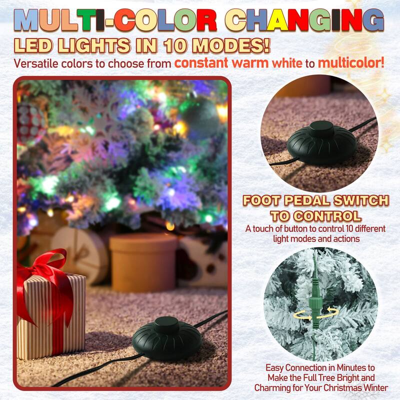 VEIKOUS Pre-Lit Artificial Christmas Tree Pencil Snow with Foldable Iron Stand with LED lights, 5.5/6.5/7.5 ft