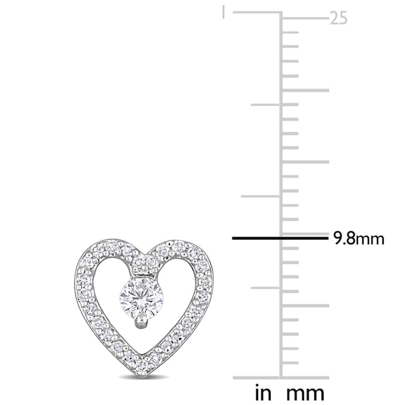 Miadora White Topaz and 1/5ct TDW Diamond Heart Stud Earrings in Sterling Silver