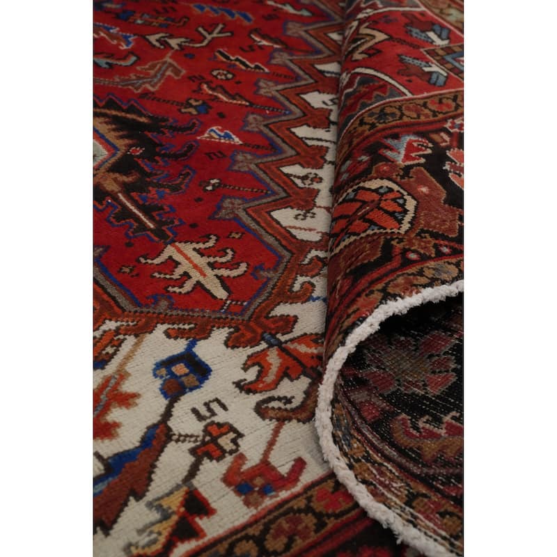 Hand Knotted Oriental 100% Wool Carpet Traditional Floral Red Heriz Area Rug - 11' 2'' X 8' 3''